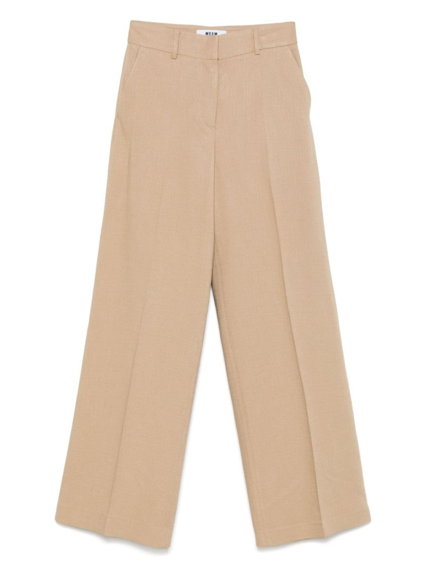 Msgm Wide-Leg Sand Beige Trousers With Concealed Fastening
