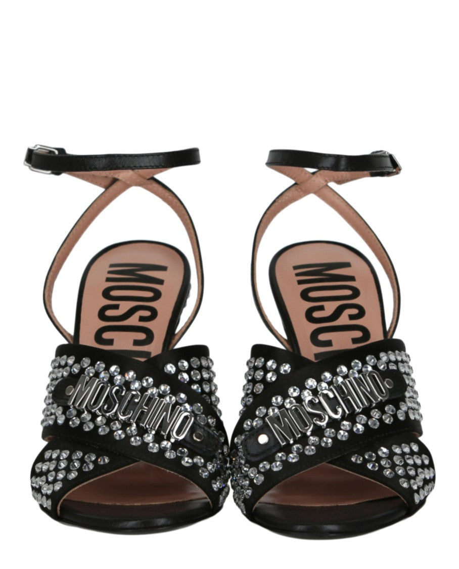 Moschino Satin Crystal Embellished Heel Sandals