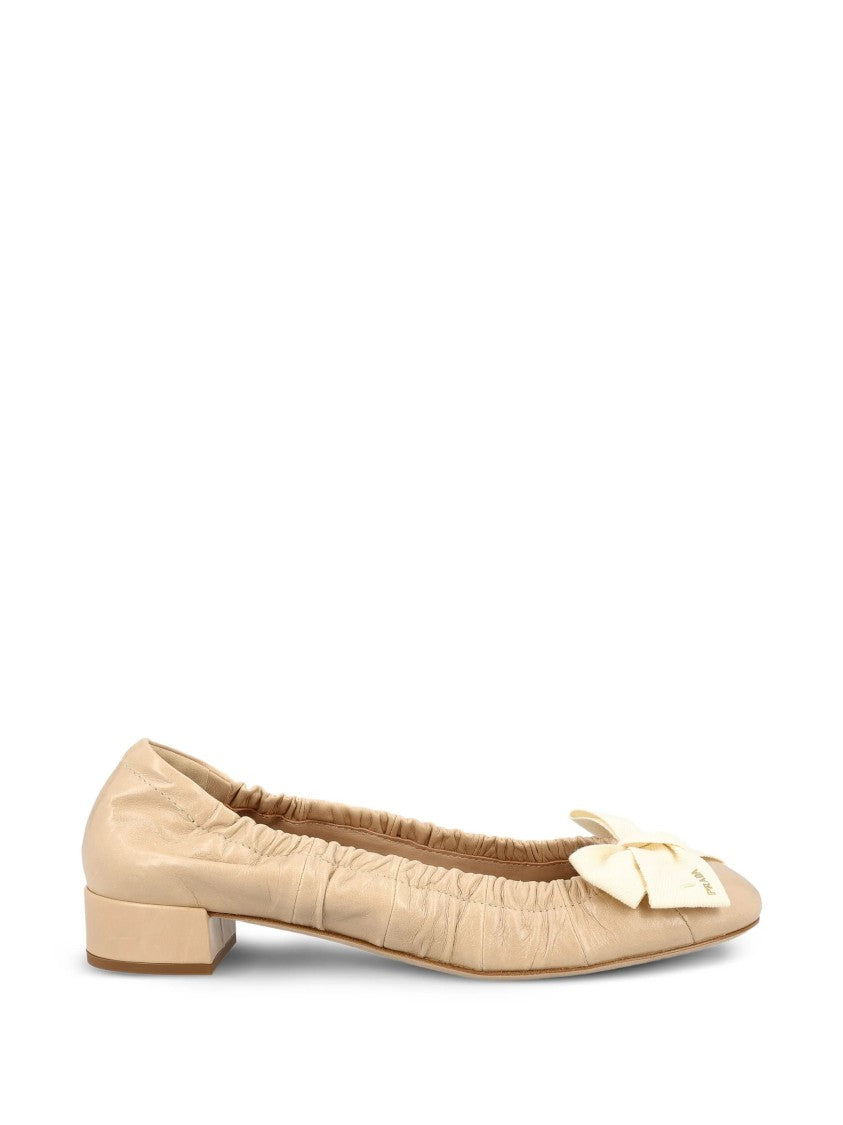 Prada Beige Decolette Ruched Leather Flats