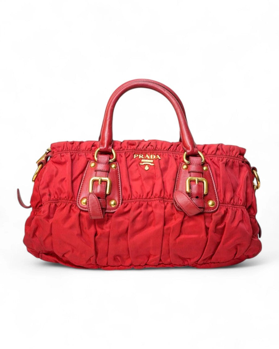 Prada Medium Embossed Nylon Shopper Red