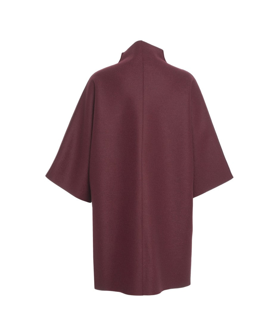 Harris Wharf London Burgundy Virgin Wool Short Coat With High Collar And Wide Sleeves