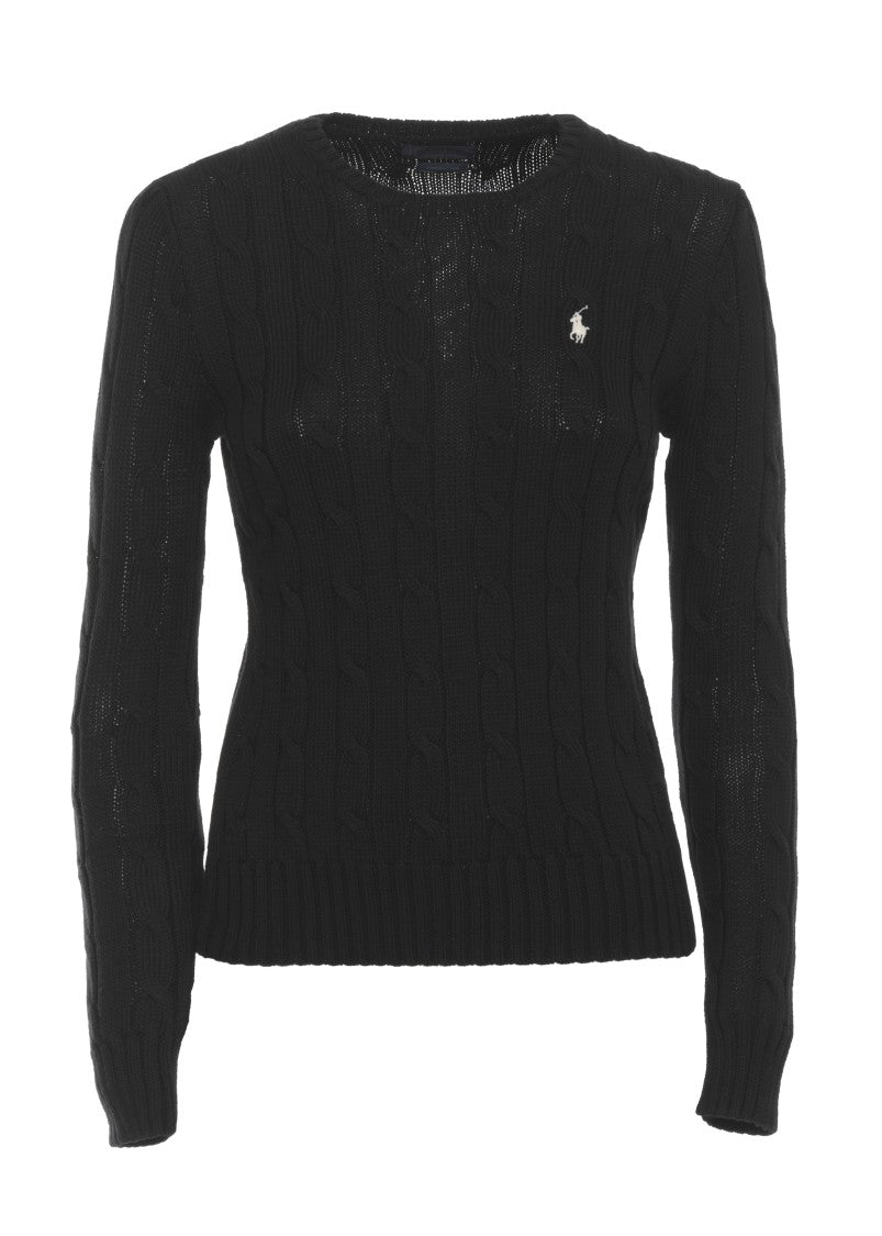 Polo Ralph Lauren Black Pony Braided Cotton Sweater
