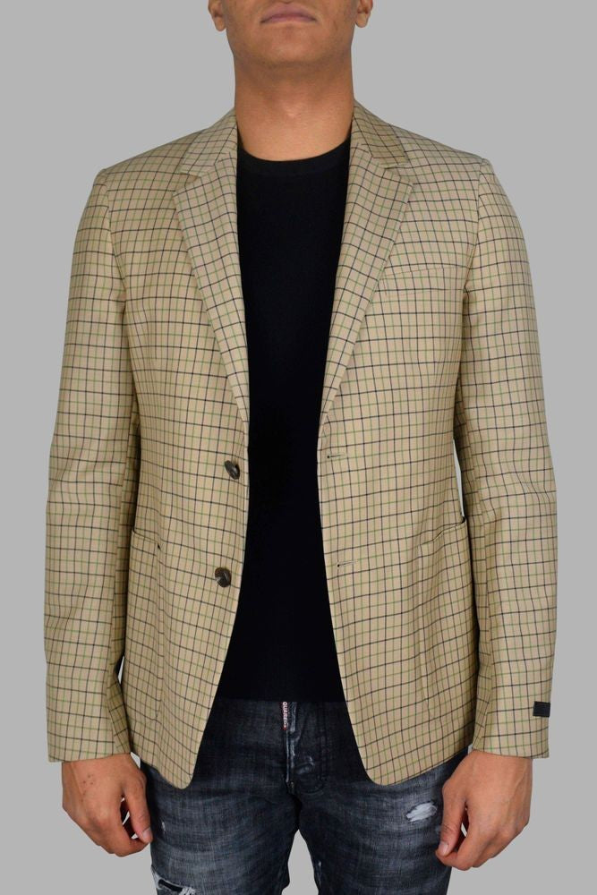 Prada Beige Wool Jacket With Checkered Pattern