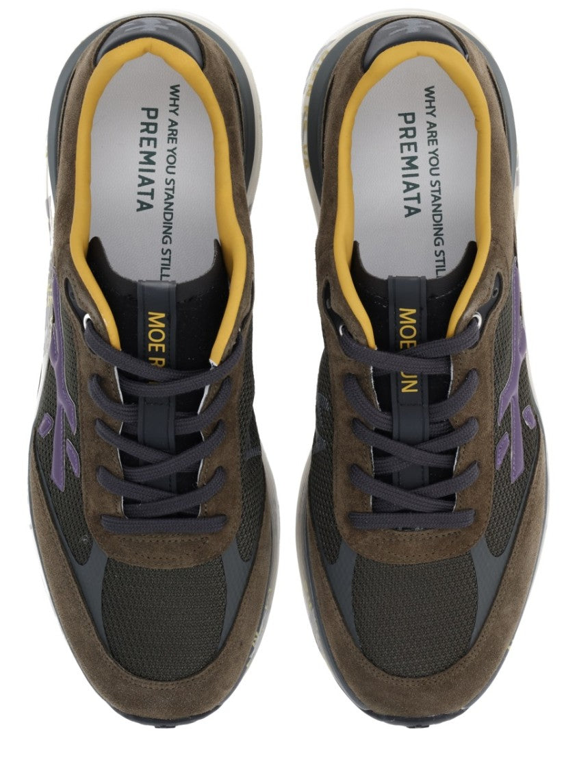 Premiata Dark Olive Moerun Suede Overlay Layered Sneakers