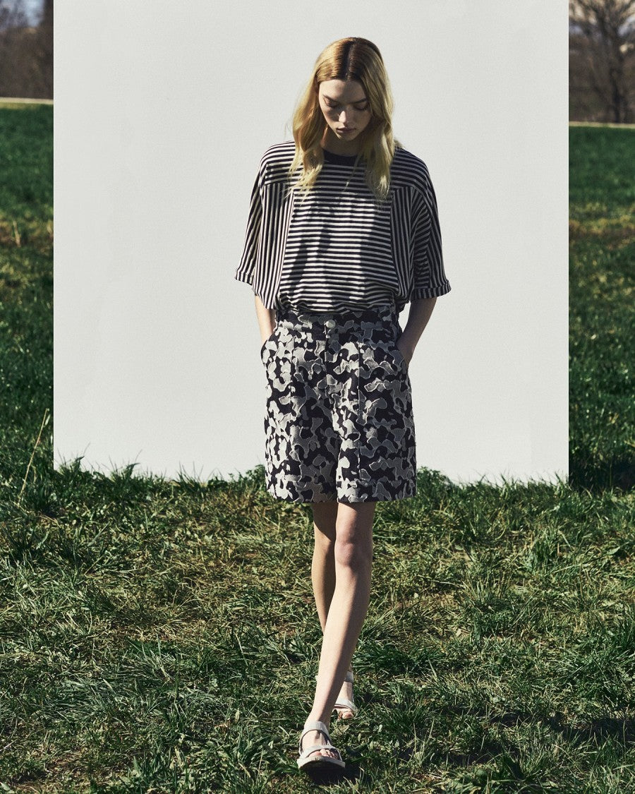 Takaturna Striped Organic Cotton T-Shirt Kimono With Cut