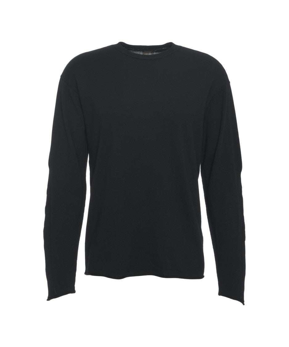 Transit Classic Black Knit Sweater With Raw Edge Details