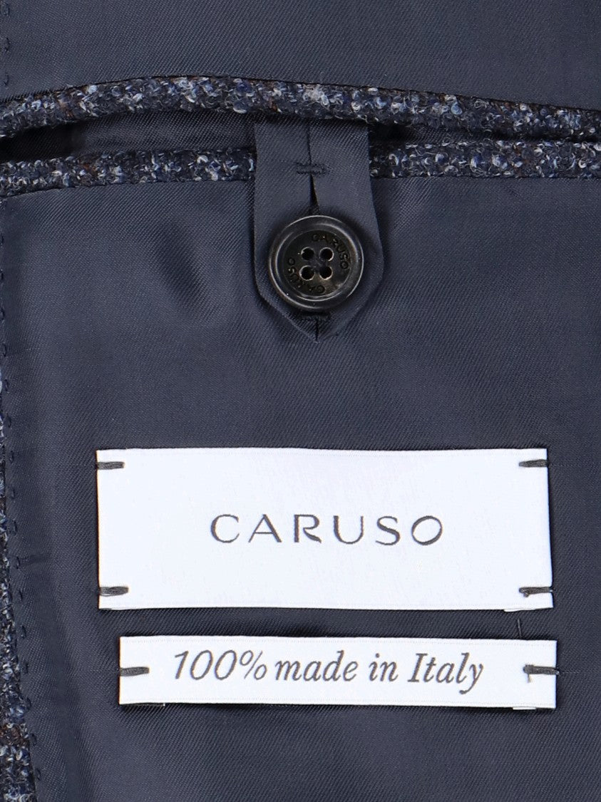 Caruso Blue Check Single-Breasted Wool-Blend Blazer
