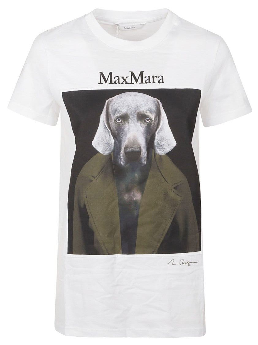 Max Mara White Short-Sleeved T-Shirt With Graphic Dog Print