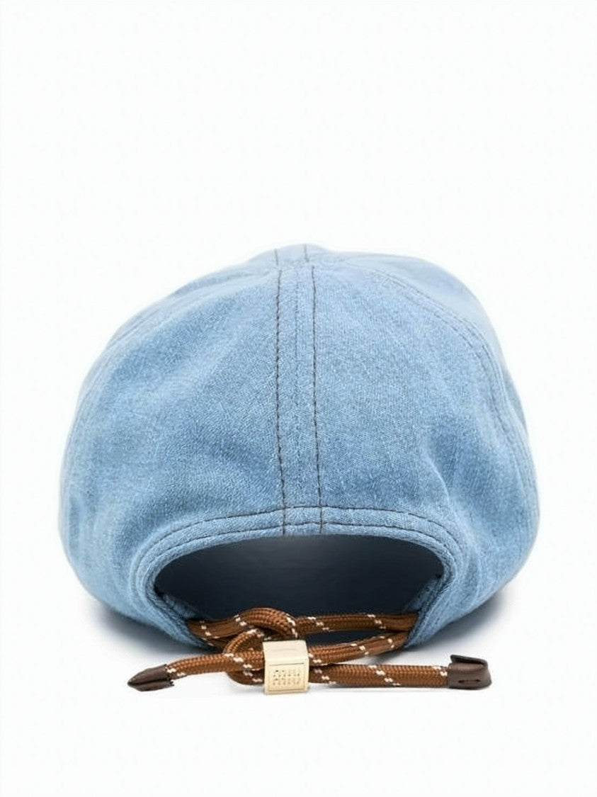 Miu Miu Light Blue Denim Cap With Curved Brim