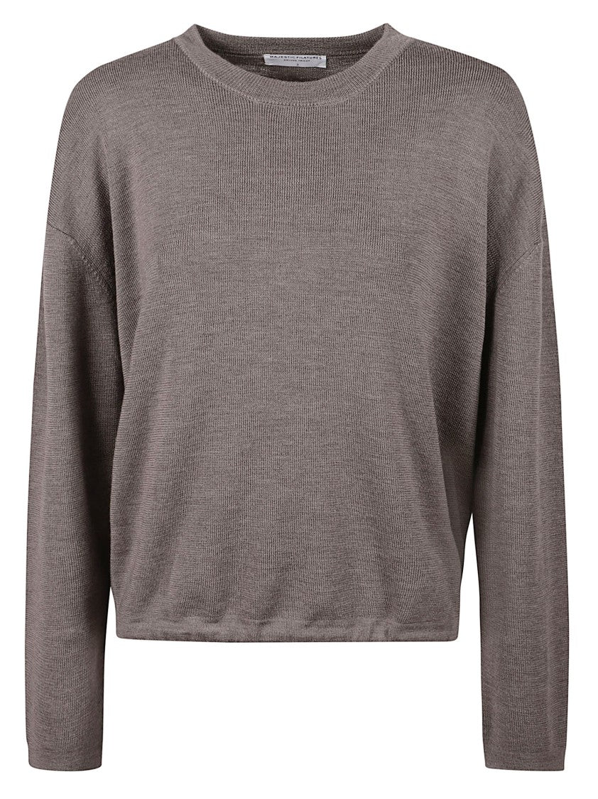 Majestic Filatures Relaxed Fit Round Neck Knit Top With Adjustable Side Ties