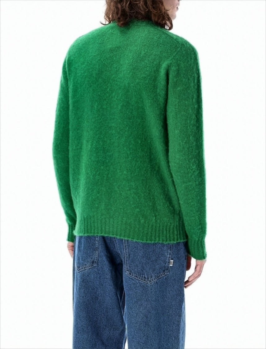 Howlin Solid Green Wool Sweater With Classic Crew Neckline