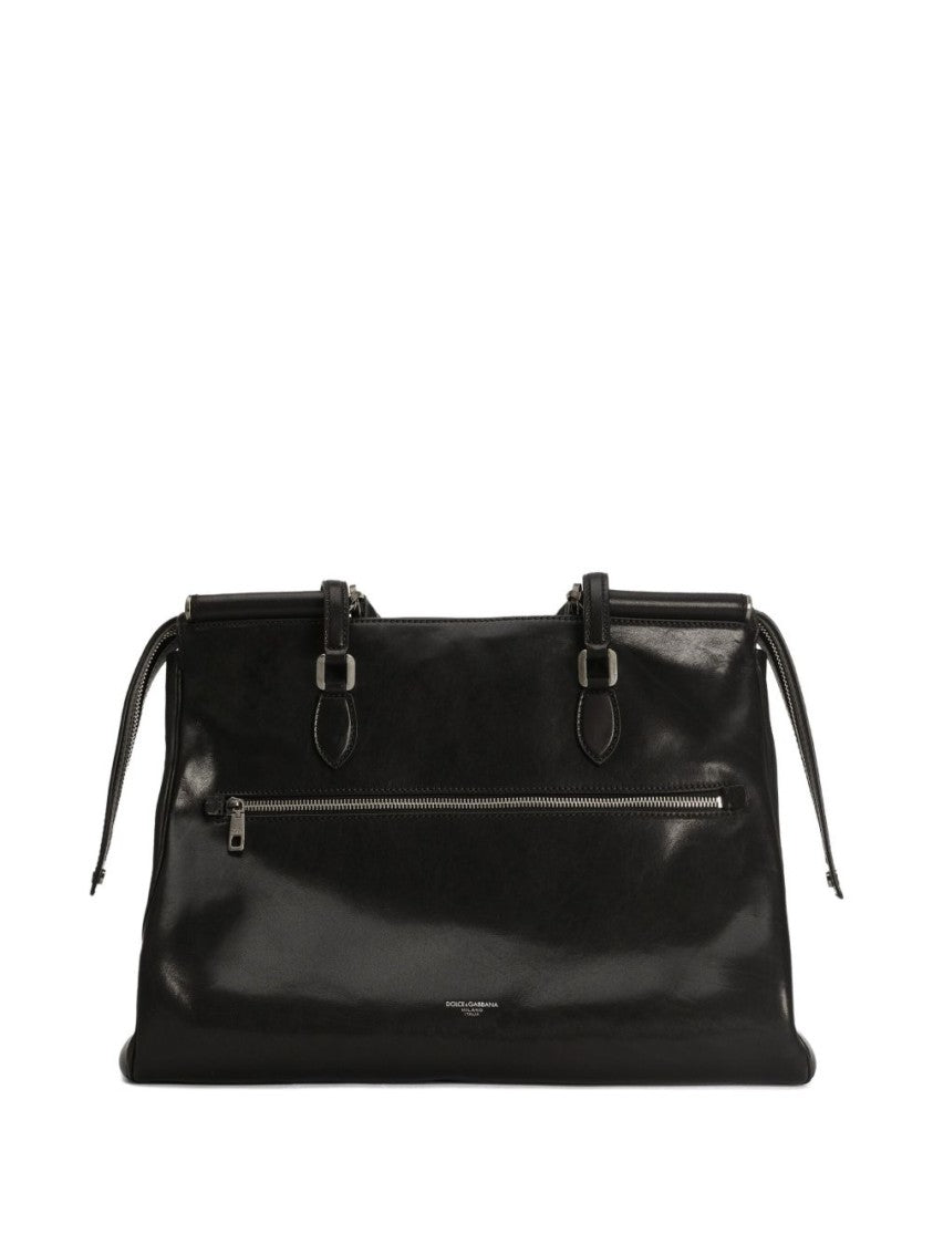 Dolce & Gabbana Black Smooth Leather Dual Handle Tote Bag