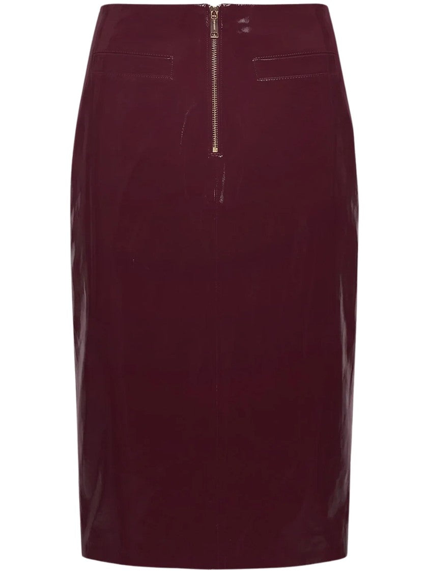 Self-Portrait Purple Glossy Faux-Leather Midi Skirt