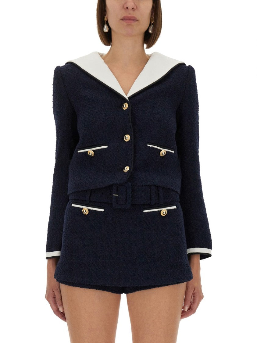 Self-Portrait Boucle Jacket With Contrasting Collar