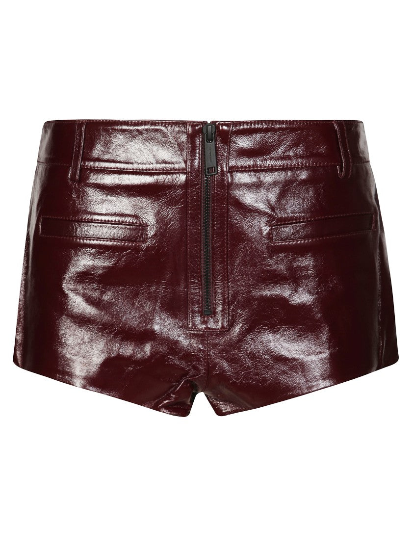 Self-Portrait High-Shine Burgundy Leather Shorts With Tailored Fit