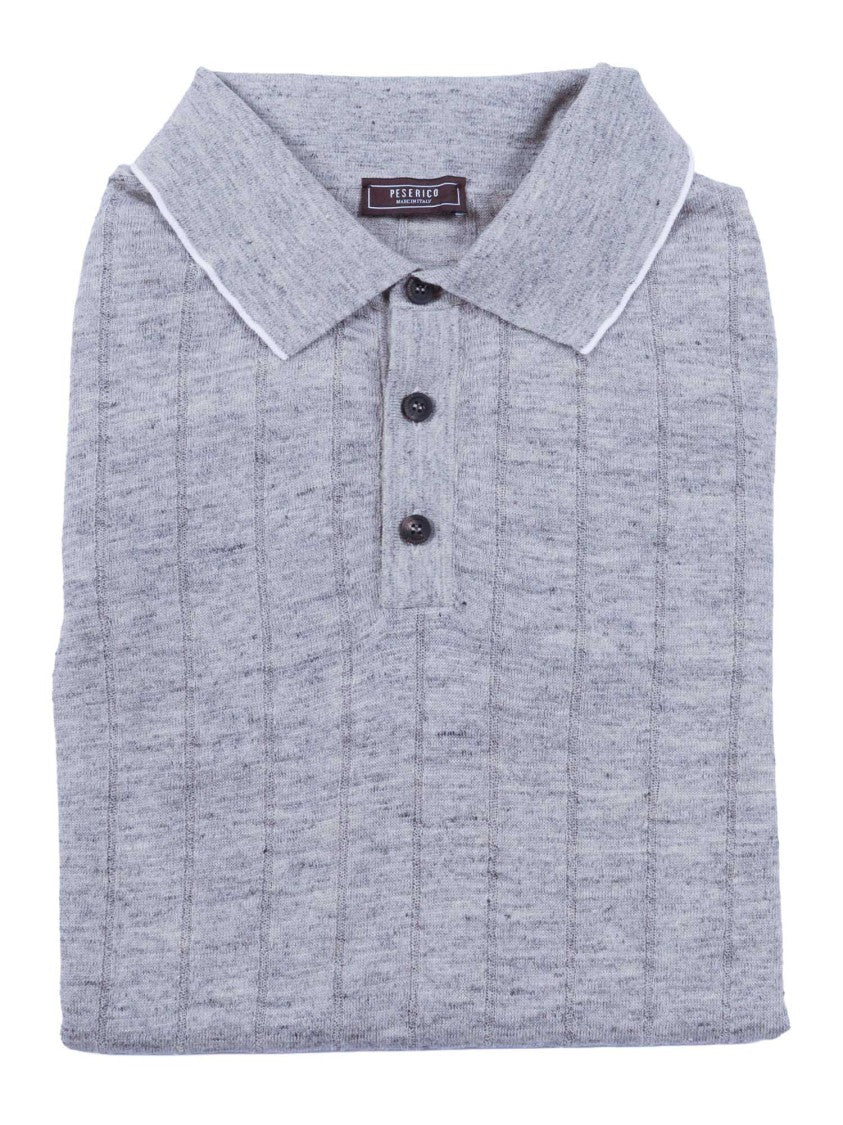 Peserico Grey Linen Cotton Polo Sweater
