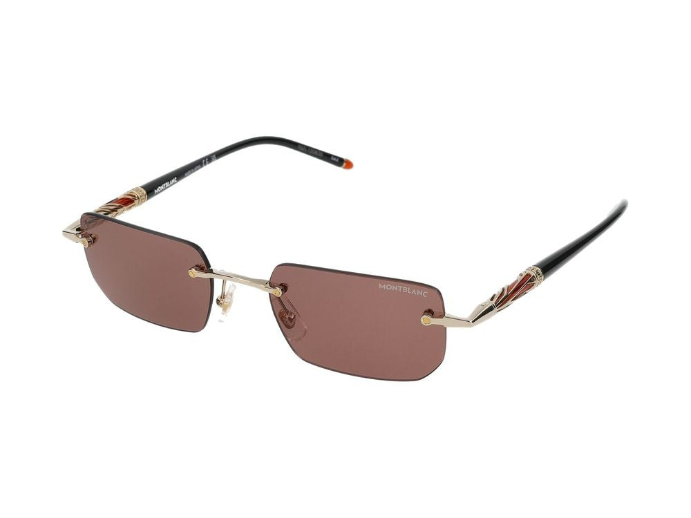 Montblanc Gold Mb0348s Metal Rimless Rectangular Sunglasses