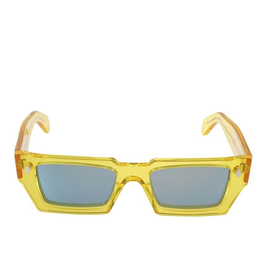 Kador Disko Translucent Yellow Rectangular Sunglasses With Reflective Blue Lenses