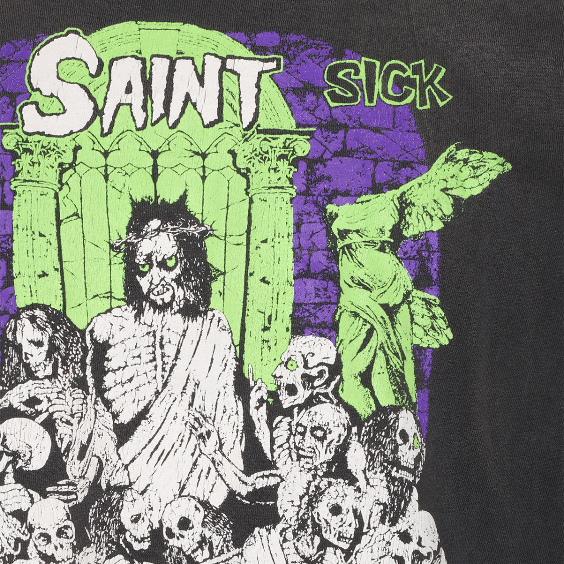 Saint Mxxxxxx Short-Sleeve Black Graphic T-Shirt With Striking Prints