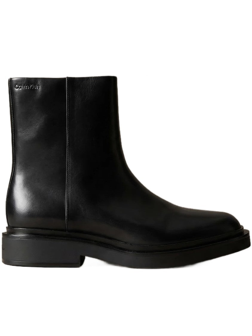Calvin Klein Black Rubber Zip Boot Lth Leather Ankle Boots