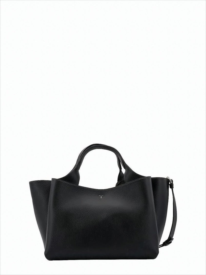 Tod's Textured Calf Leather Tote Bag With Metallic Charm