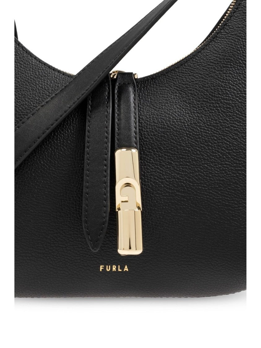 Furla Curved Black Calf Leather Shoulder Bag