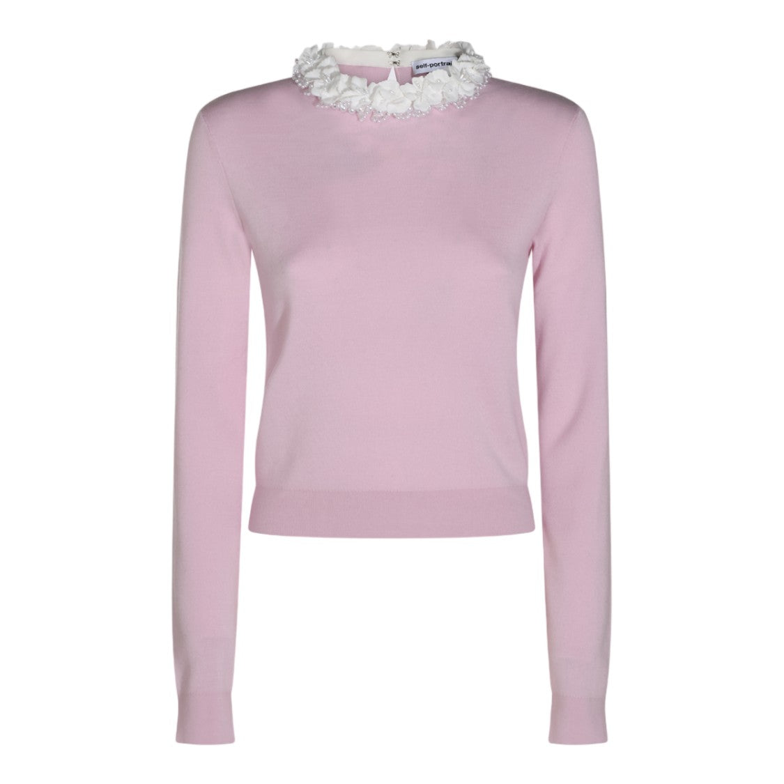 Self-Portrait High-Neck Floral Appliqué Pearl Sweater