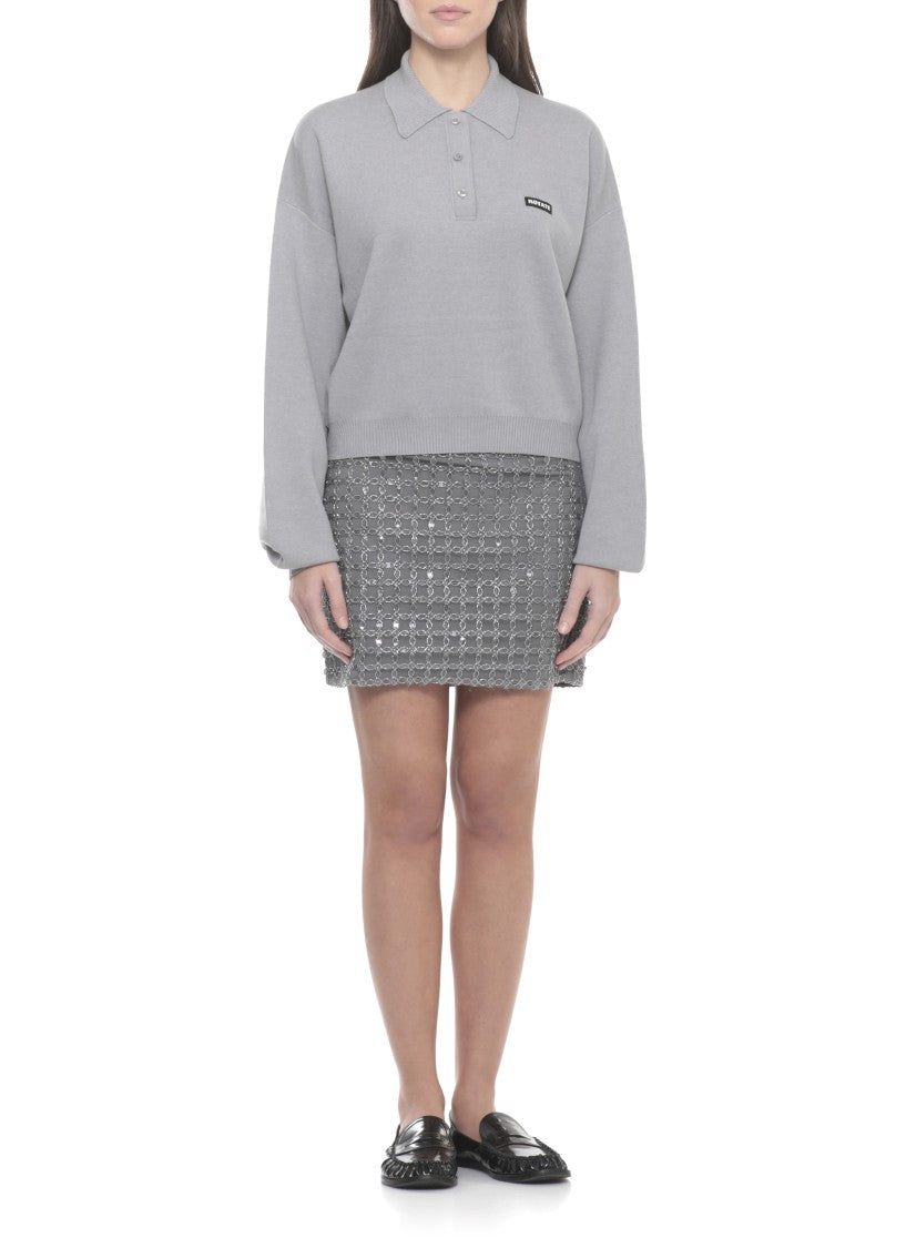 Rotate Grey Slinky Knit Polo Shirt