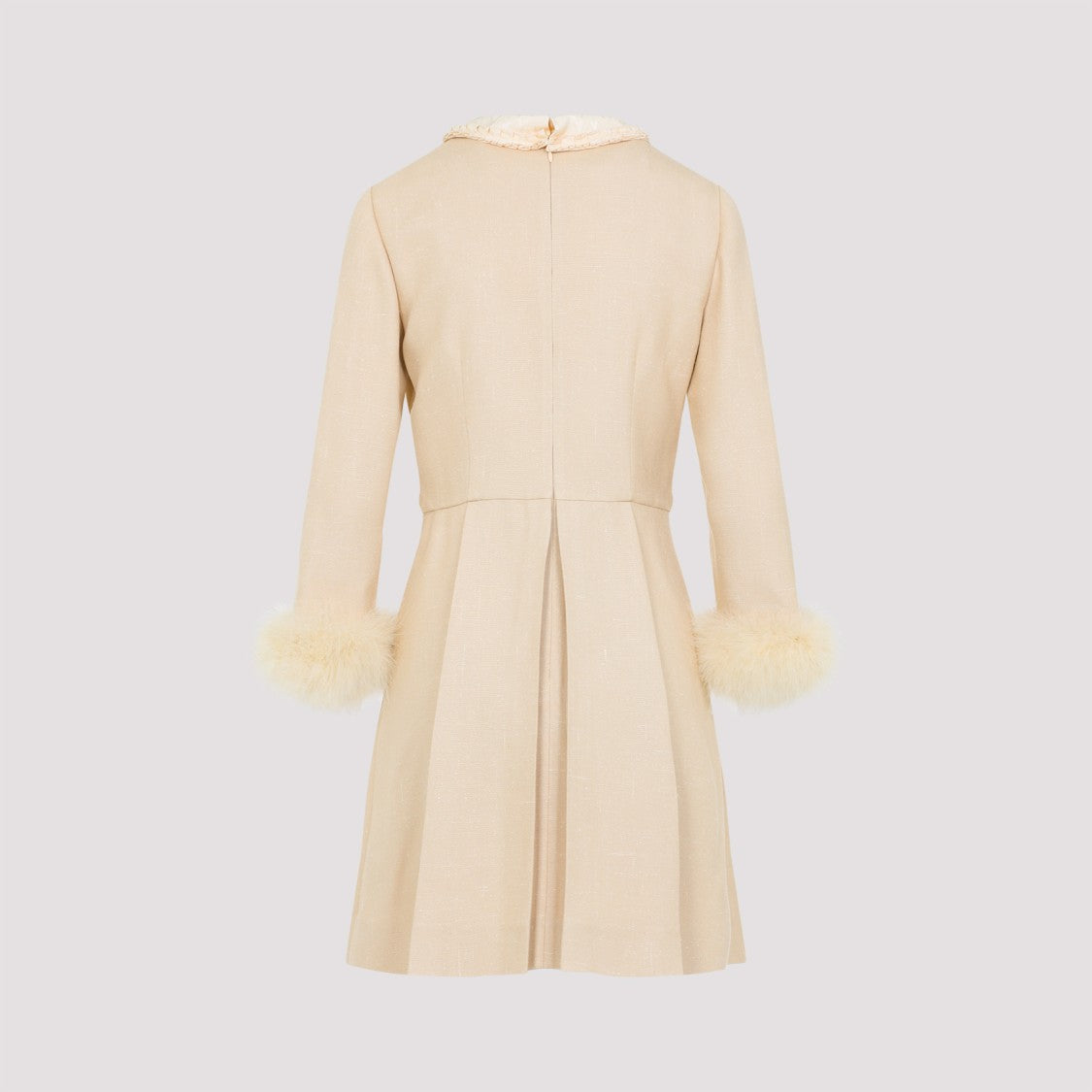 Valentino Nude Viscose-Silk Blend Dress With Feather-Accented Cuffs