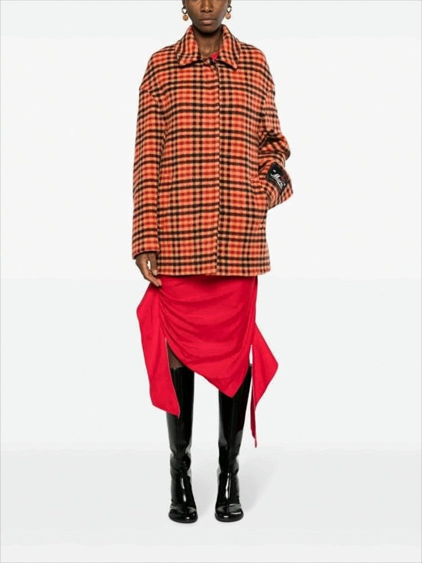 Marni Boxy Mid-Length Trench Coat With Bold Checkered Pattern