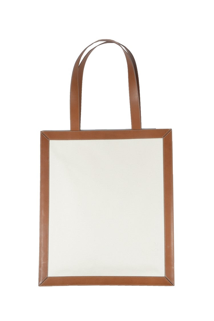 Jil Sander Tote Bag In Tela Bianca E Pelle