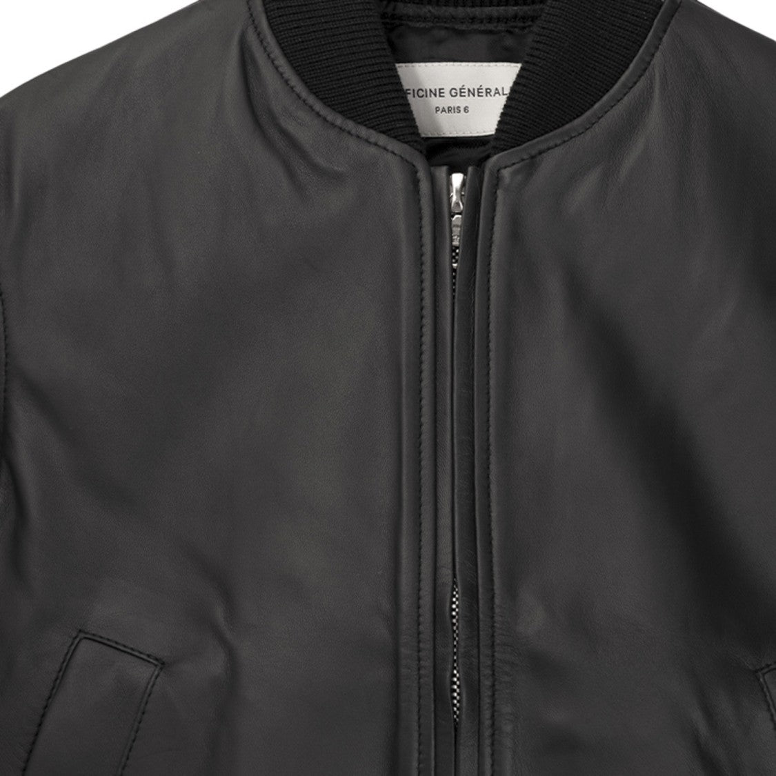 Officine Generale Boxy Black Leather Bomber Jacket