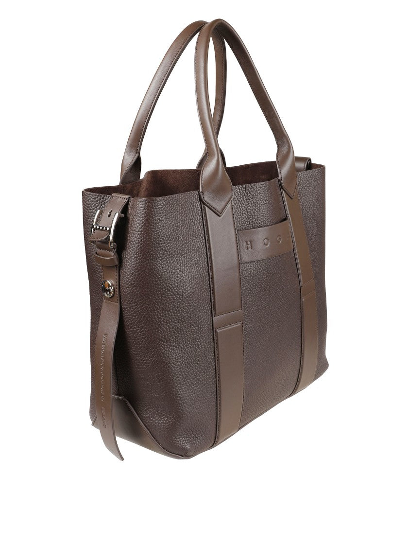 Hogan Textured Leather Tote Bag With Smooth Accents