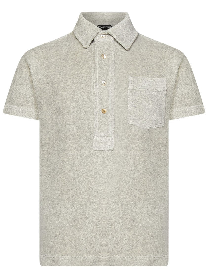 Tom Ford Melange Grey Cotton Terry Polo