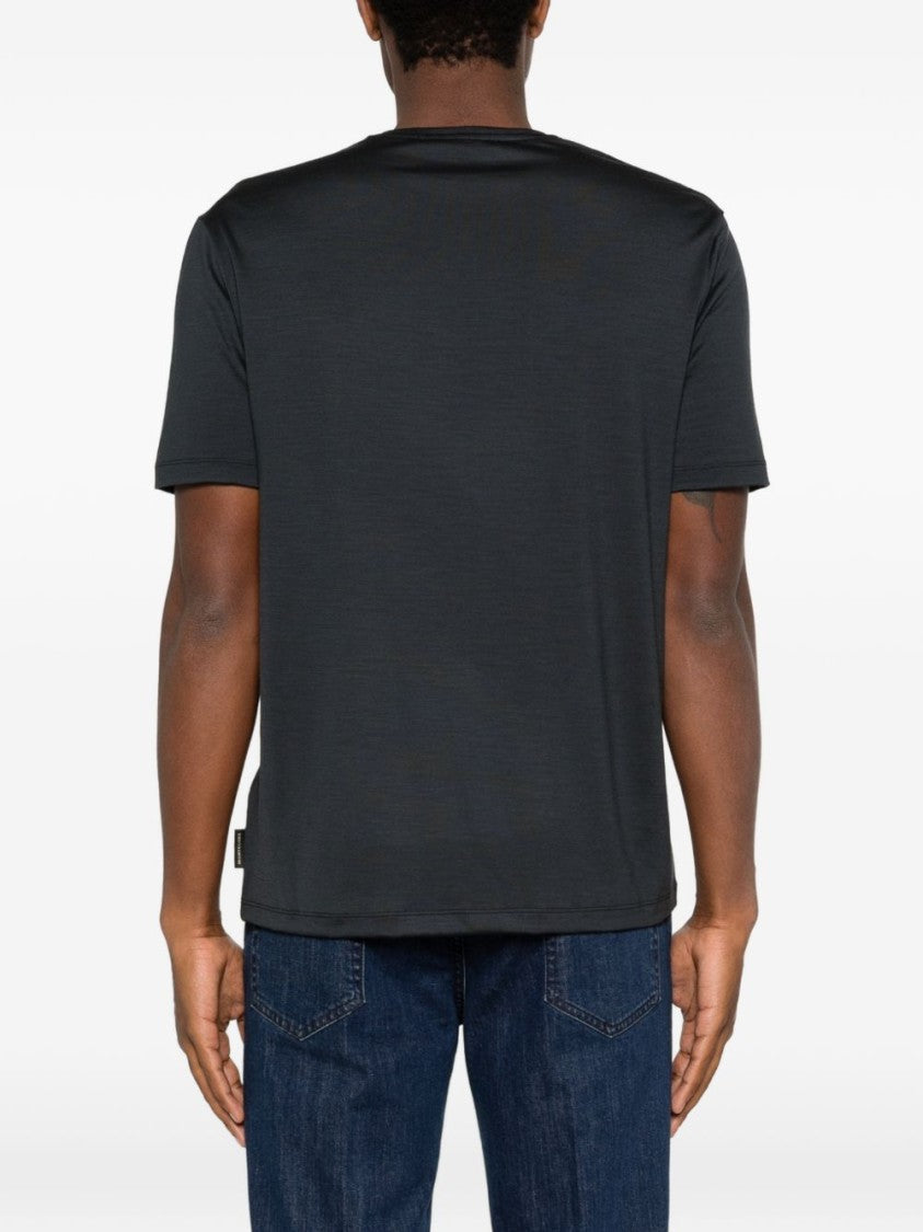 Montecore Petrol Blue Slub Texture T-Shirt With Minimalist Design