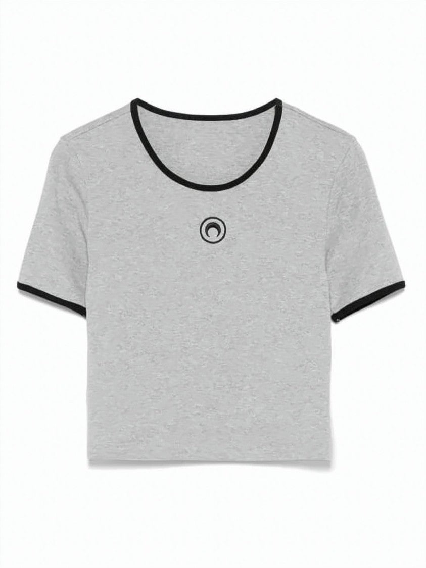 Marine Serre Cropped Grey T-Shirt With Black Trim
