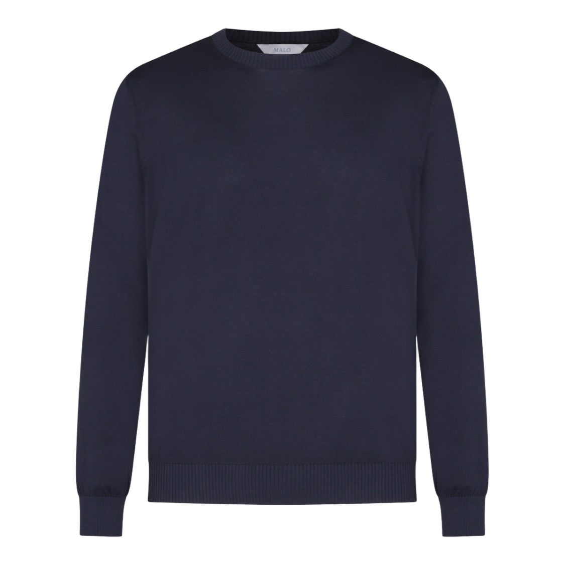 Malo Ribbed-Neckline Blue Knit Sweater