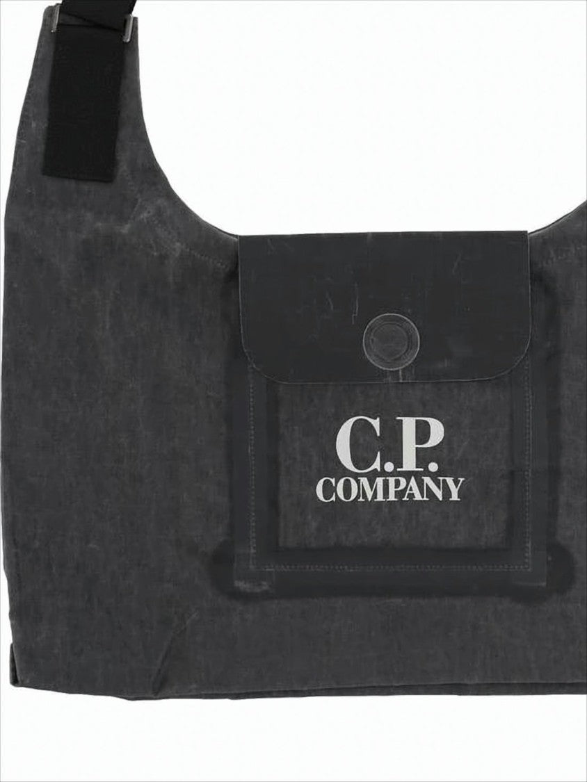 C.P. Company Textured Linen Shoulder Bag With Bold Logo Print