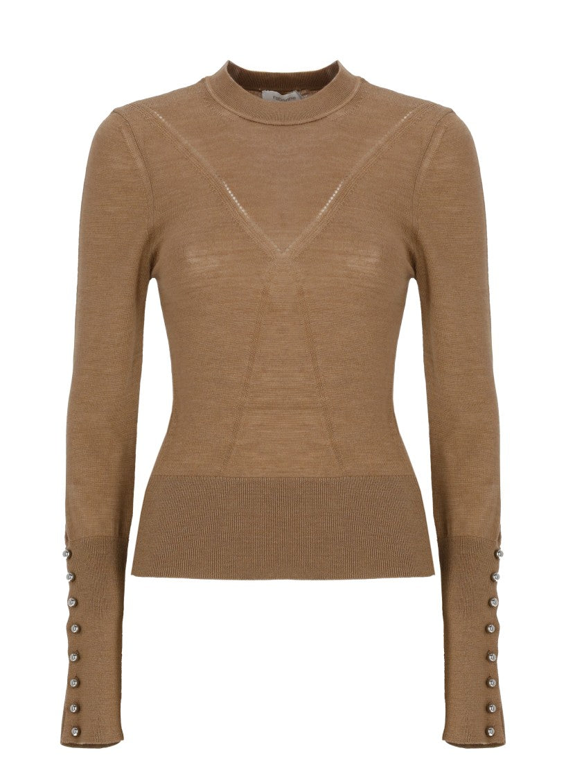 Rabanne Camel Brown X-Shape Silver Accents Sweater