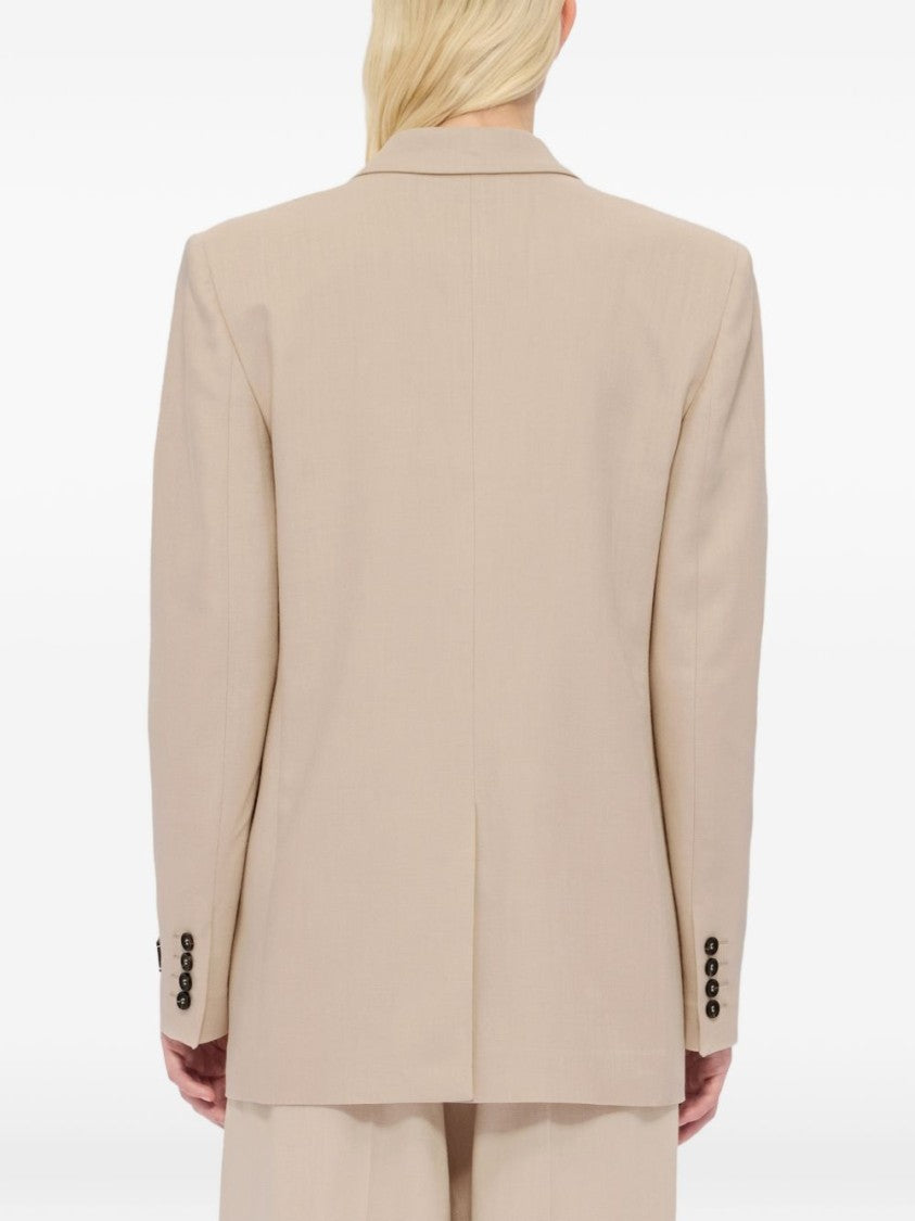 Msgm Beige Double-Breasted Blazer With Peak Lapels And Flap Pockets