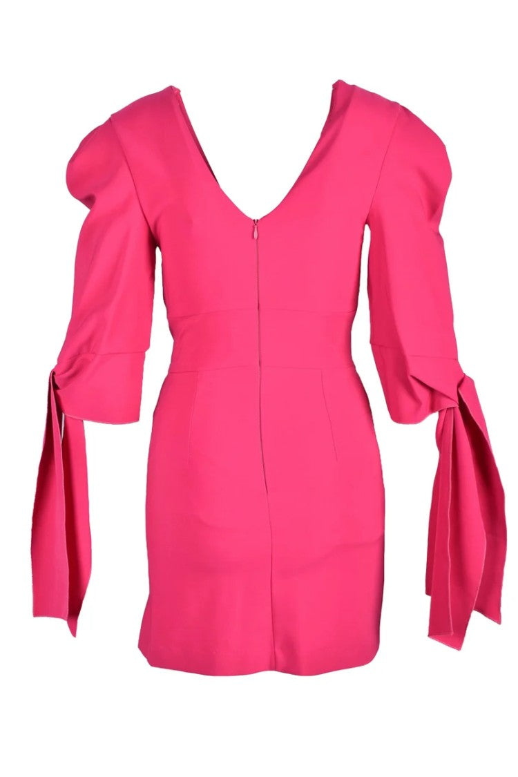 Feminista Fuchsia V-Neck Polyester-Blend Mini Dress