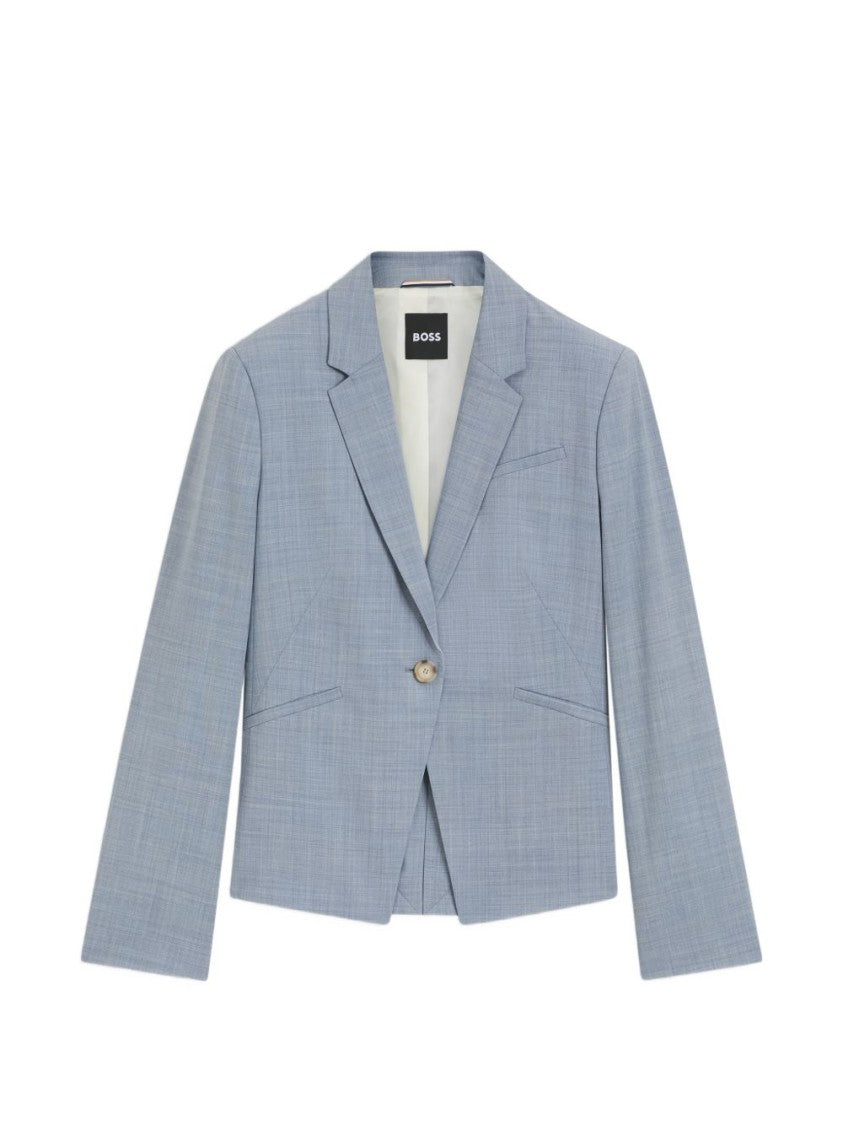 Boss Blue Single-Breasted Virgin Wool Blazer