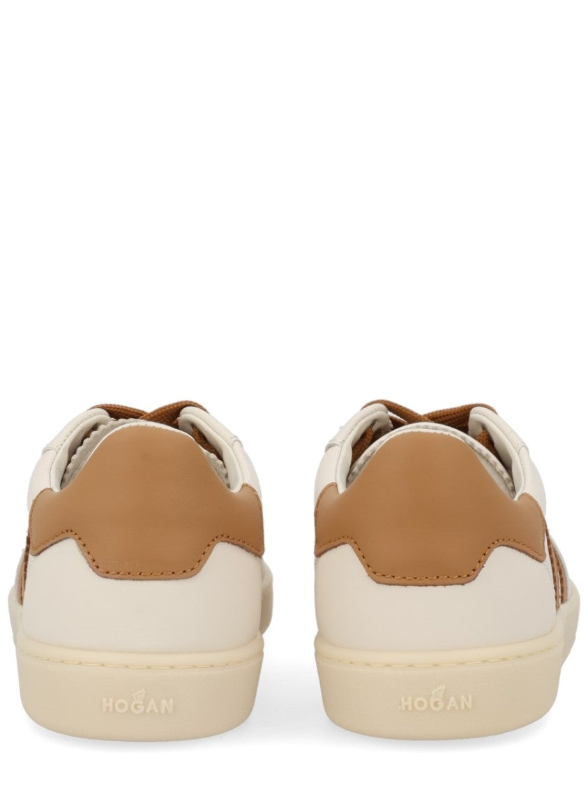 Hogan Neutrals Low-Top Perforated Toe Sneakers