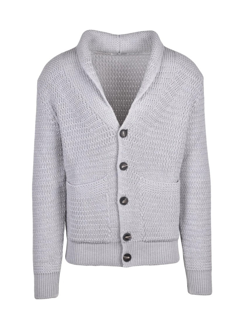 Kangra Light Grey Wool-Cashmere Button Cardigan