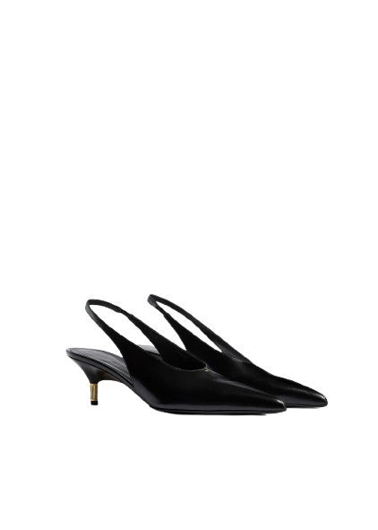 Khaite Black Glazed Calf Leather Wedge Pumps