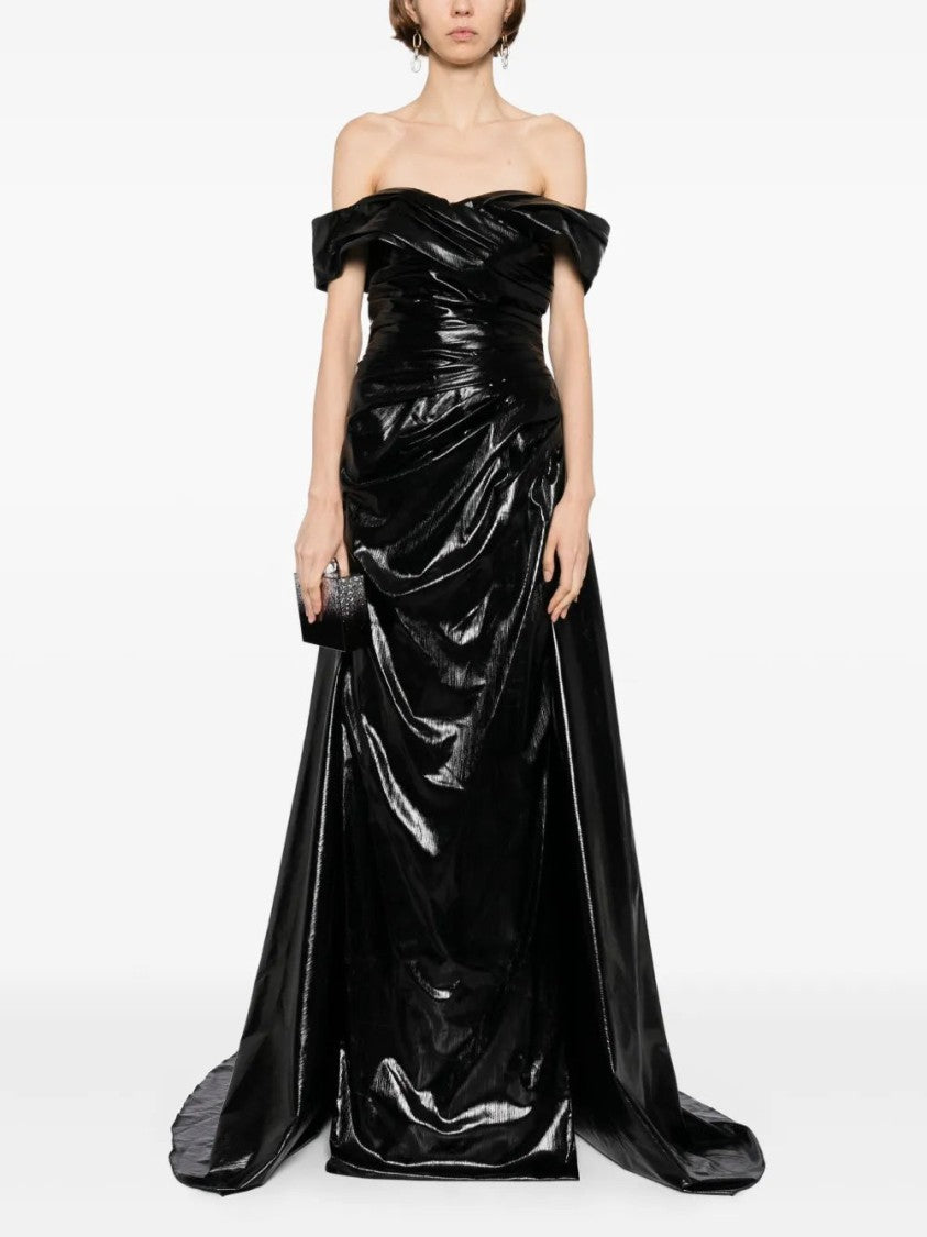 Saiid Kobeisy Gold Lame Off-Shoulder Dress