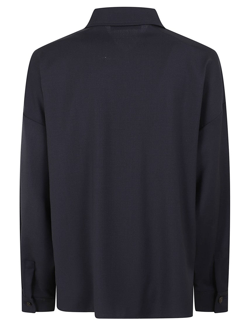 Max Mara Navy Blue Mulino Pure Wool Shirt Jacket