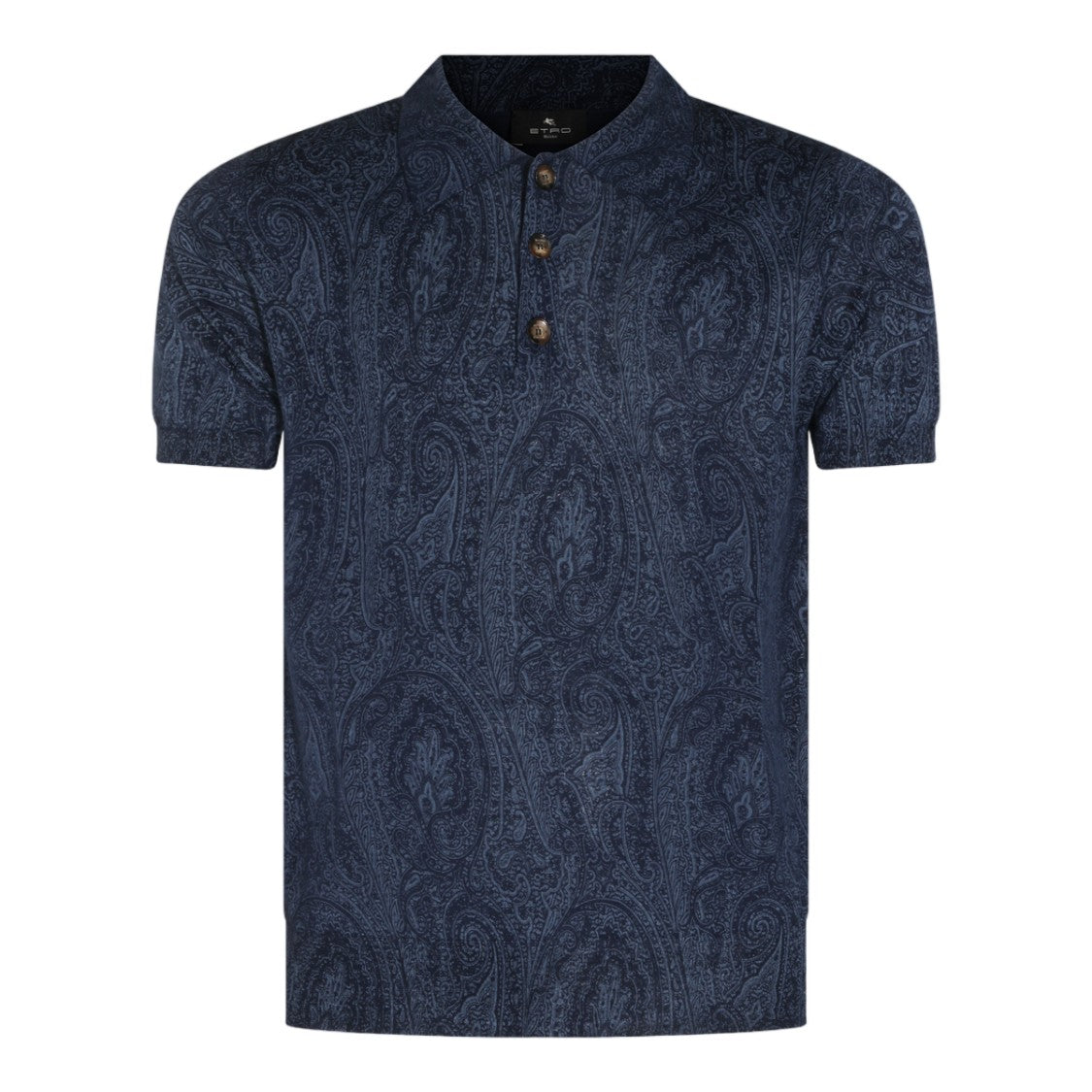 Etro Dark Blue Polo Shirt With Intricate Paisley Pattern