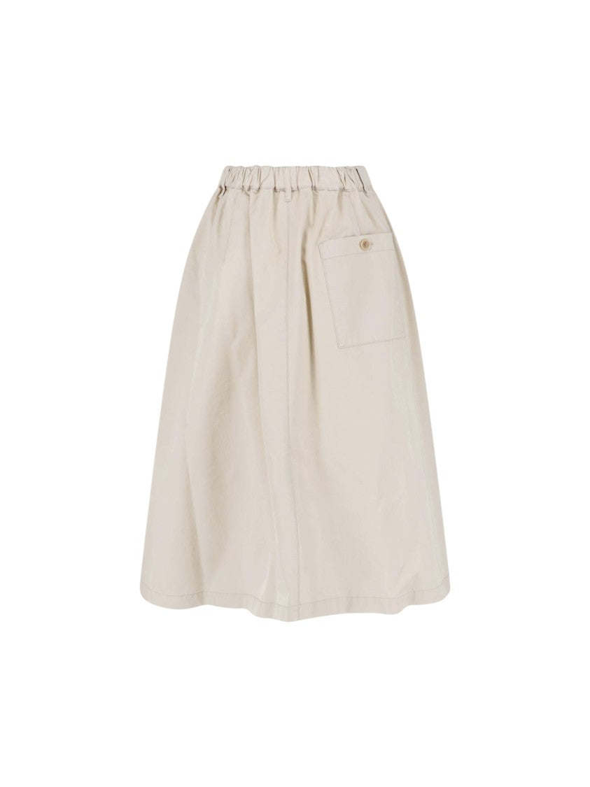 Aspesi Beige Pleated Midi Cotton Skirt Skirt