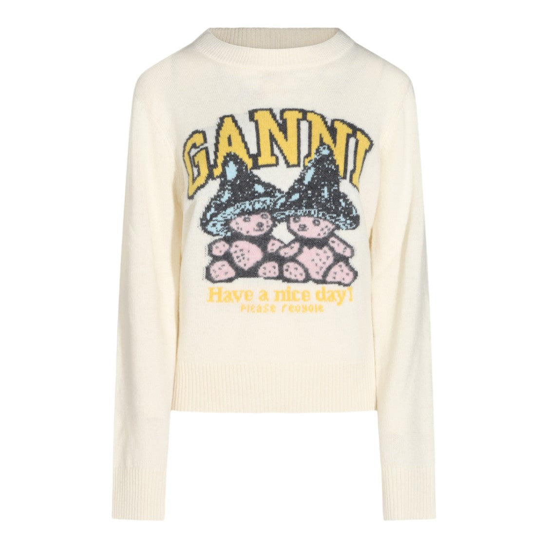 Ganni Cream Graphic Mushroom Knit Sweater